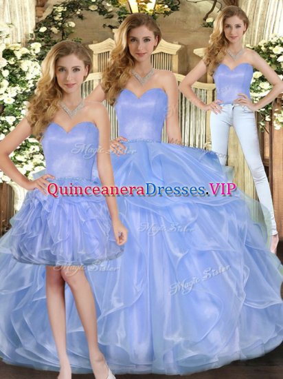 Lavender Lace Up Sweetheart Ruffles Ball Gown Prom Dress Organza Sleeveless - Click Image to Close