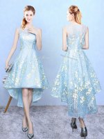 Noble Aqua Blue Sleeveless High Low Embroidery Zipper Vestidos de Damas(SKU BMT0300BIZ)