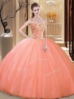 Ball Gowns 15 Quinceanera Dress Peach Sweetheart Tulle Sleeveless Floor Length Lace Up