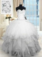 Fitting Beading and Ruffles Vestidos de Quinceanera White Lace Up Sleeveless Floor Length