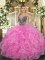 Floor Length Rose Pink Quinceanera Dress Organza Sleeveless Beading and Ruffles