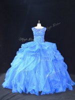 Cheap Sleeveless Brush Train Beading and Ruffles Lace Up Quinceanera Gown