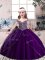 Fashionable Floor Length Lace Up Little Girl Pageant Gowns Eggplant Purple for Party and Sweet 16 and Wedding Party with Beading