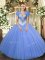 Discount Baby Blue Tulle Lace Up Sweet 16 Quinceanera Dress Sleeveless Floor Length Beading