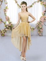 Sleeveless Lace Up High Low Beading Dama Dress