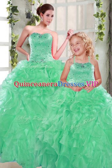 Apple Green Lace Up Sweetheart Beading and Ruffles Sweet 16 Quinceanera Dress Organza Sleeveless - Click Image to Close