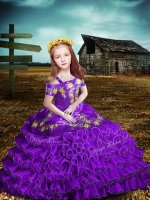 Elegant Short Sleeves Organza Floor Length Lace Up Little Girl Pageant Gowns in Purple with Embroidery and Ruffled Layers(SKU XBLD012-4BIZ)