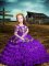 Elegant Short Sleeves Organza Floor Length Lace Up Little Girl Pageant Gowns in Purple with Embroidery and Ruffled Layers