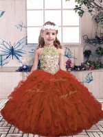 Sleeveless Beading and Ruffles Lace Up Little Girl Pageant Gowns