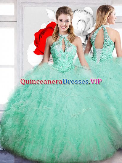 Edgy High-neck Sleeveless Tulle Vestidos de Quinceanera Beading Lace Up - Click Image to Close
