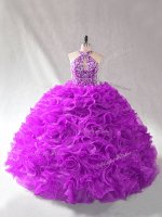 Edgy Ball Gowns Vestidos de Quinceanera Purple Halter Top Organza Sleeveless Floor Length Lace Up(SKU PSSW1091-1BIZ)