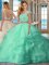 Cute Scoop Cap Sleeves Organza Quince Ball Gowns Beading and Ruffles Backless