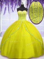 Yellow Green Sleeveless Tulle Lace Up Quinceanera Gown for Military Ball and Sweet 16 and Quinceanera(SKU PSSW093-2BIZ)