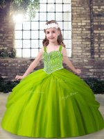 Customized Green Straps Neckline Beading and Pick Ups Little Girls Pageant Dress Sleeveless Lace Up
