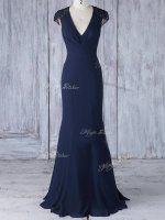 Best V-neck Cap Sleeves Side Zipper Court Dresses for Sweet 16 Navy Blue Chiffon(SKU SWBD104BIZ)