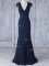 Best V-neck Cap Sleeves Side Zipper Court Dresses for Sweet 16 Navy Blue Chiffon
