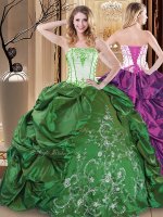 Custom Made Green Sleeveless Taffeta Lace Up 15th Birthday Dress for Military Ball and Sweet 16 and Quinceanera