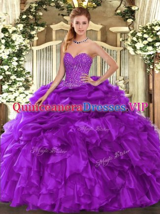 Fashionable Floor Length Ball Gowns Sleeveless Purple Quinceanera Gown Lace Up