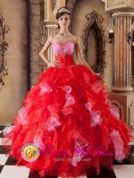 Bulverde TX Red Ball Gown Strapless Sweetheart Floor-length Organza Quinceanera Dress