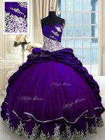 Purple Taffeta Lace Up Sweet 16 Quinceanera Dress Sleeveless Brush Train Beading and Appliques and Pick Ups