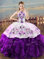Embroidery and Ruffles 15th Birthday Dress White And Purple Lace Up Sleeveless Floor Length(SKU SWQD301MT-9BIZ)
