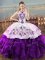 Embroidery and Ruffles 15th Birthday Dress White And Purple Lace Up Sleeveless Floor Length
