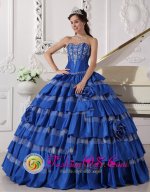 Albox Spain Sweetheart For Blue Stylish Quinceanera Dress With Ruffles Layered and Embroidery
