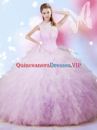 Affordable Lavender Sleeveless Floor Length Beading and Ruffles Lace Up 15th Birthday Dress - Click Image to Close
