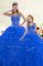 Blue Ball Gowns Beading and Ruffles Ball Gown Prom Dress Lace Up Organza Sleeveless Floor Length