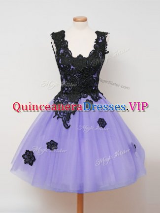 Ball Gowns Vestidos de Damas Lavender Straps Tulle Sleeveless Knee Length Zipper
