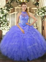 Blue Lace Up Sweet 16 Dresses Beading and Embroidery and Ruffles Sleeveless Floor Length(SKU SJQDDT1149002-1BIZ)
