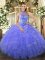 Blue Lace Up Sweet 16 Dresses Beading and Embroidery and Ruffles Sleeveless Floor Length