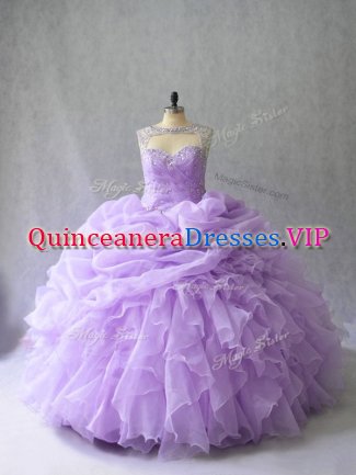 Lavender Quinceanera Dress Scoop Sleeveless Brush Train Lace Up