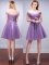 Lavender Tulle Lace Up Off The Shoulder Sleeveless Knee Length Court Dresses for Sweet 16 Ruching and Belt