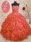 Sexy Orange Red 15th Birthday Dress Military Ball and Sweet 16 and Quinceanera with Beading and Ruffles and Ruching Strapless Sleeveless Lace Up