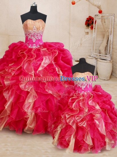 Classical Multi-color Ball Gowns Beading and Ruffles Quinceanera Gown Lace Up Organza Sleeveless Floor Length - Click Image to Close
