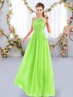 Empire Dama Dress Yellow Green Scoop Chiffon Sleeveless Floor Length Zipper