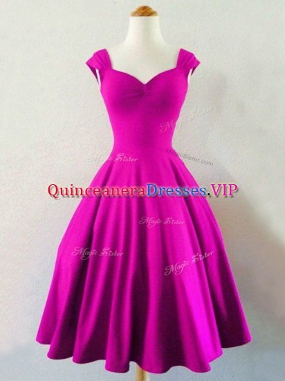 Dynamic Fuchsia A-line Ruching Dama Dress Lace Up Taffeta Sleeveless Knee Length - Click Image to Close