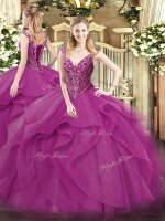 Lilac Tulle Lace Up Sweet 16 Dresses Sleeveless Floor Length Beading and Ruffles(SKU SJQDDT1421002BIZ)
