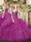 Lilac Tulle Lace Up Sweet 16 Dresses Sleeveless Floor Length Beading and Ruffles