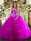 Classical Fuchsia Ball Gowns Tulle Strapless Sleeveless Beading and Ruffles Floor Length Lace Up Vestidos de Quinceanera