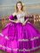 Glittering Purple Satin Lace Up 15th Birthday Dress Sleeveless Floor Length Embroidery