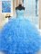 Elegant Baby Blue Ball Gowns Beading and Ruffles Quinceanera Dress Lace Up Tulle Sleeveless Floor Length