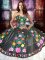 Custom Designed White And Black Sweetheart Neckline Embroidery and Ruffles Quince Ball Gowns Sleeveless Lace Up