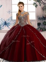 Simple Wine Red Quince Ball Gowns Sweetheart Cap Sleeves Brush Train Lace Up