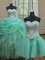 Three Piece Sleeveless Floor Length Beading and Ruffles and Pick Ups Lace Up Sweet 16 Dresses with Turquoise