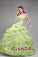 Strapless Beading and Ruffles Decorate Spring Green Quinceanera Dress Clearance In Apache Junction AZ