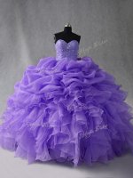 Beauteous Lavender Ball Gowns Beading and Ruffles Quinceanera Gown Lace Up Organza Sleeveless Floor Length(SKU PSSW1085-8BIZ)