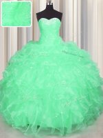 Sweetheart Sleeveless Organza Sweet 16 Dress Beading and Ruffles Lace Up