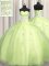 Custom Made Big Puffy Sleeveless Floor Length Beading and Appliques Zipper Party Dress with Yellow Green